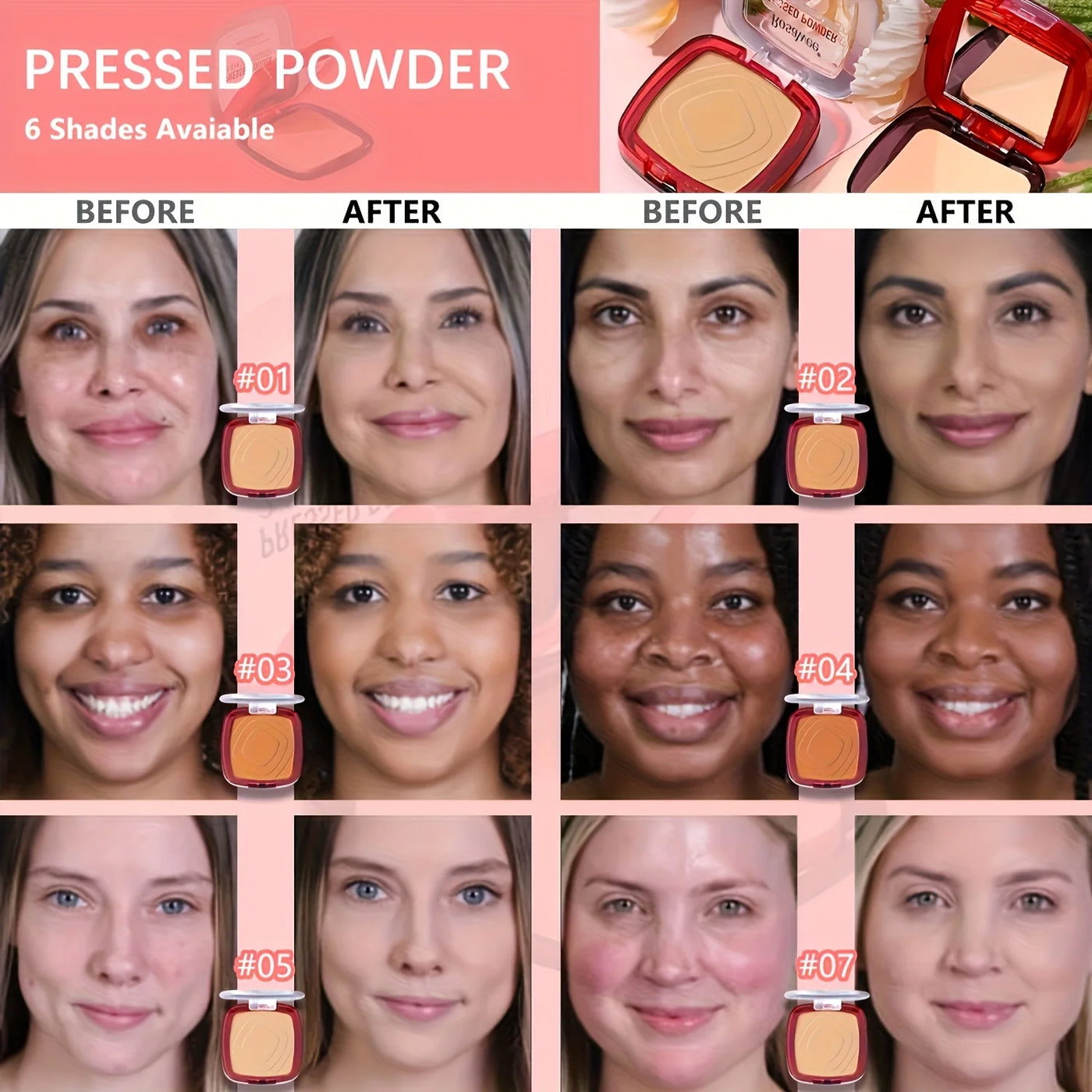 Full Coverage Pressed Powder Foundation With Puff Applicator, 24H Wear Matte Control Oil  Foundation Long Lasting Face Makeup