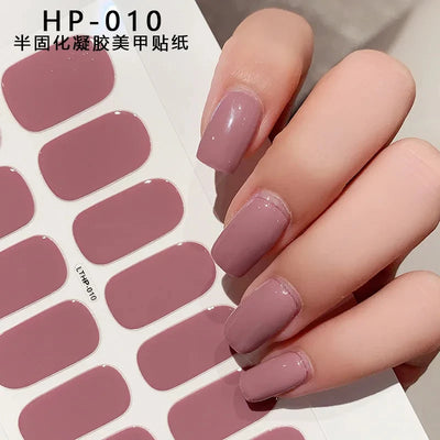 Semi-Cured Gel Nail Sticker 16Tips Glitter Pink UV Gel Nail Glitter Stickers Full Cover Long-Lasting UV Lamp Cured Manicure Tips