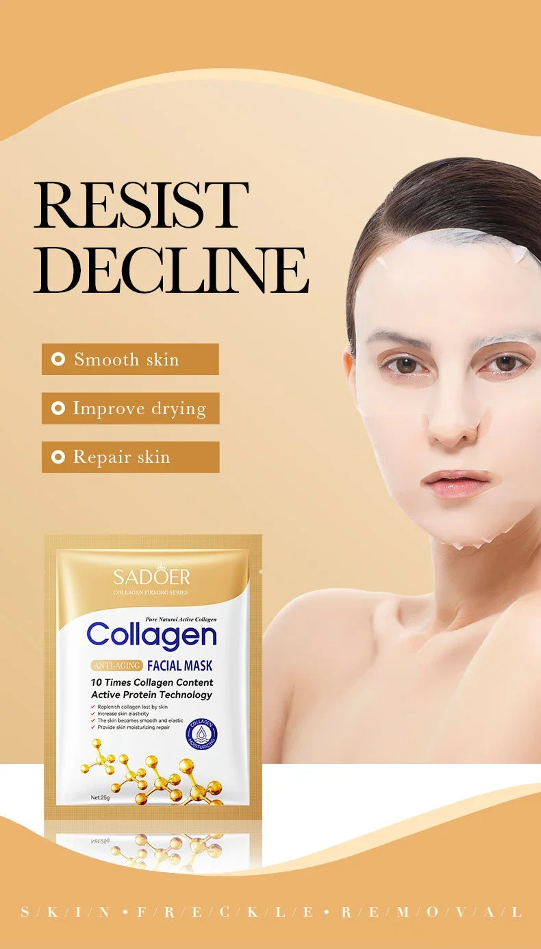 Collagen Anti Wrinkle Facial Mask Anti Aging Fade Fine Lines Firm Skin Moisturizing Brightening SkinCare Korean Cosmetics