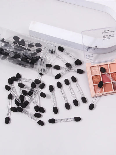 50pcs Disposable Eyeshadow Brush Set,Disposable eye shadow stick brush double-headed sponge eye shadow stick