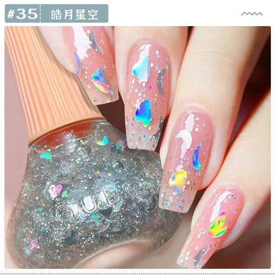 45 Colors Nail Polish Oil-based Nails Polish No-bake Quick Dry Non-tear Small Glitter Nail Gel Transparent Red Nail Art
