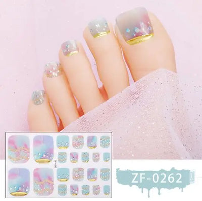 New Toe Nail Stickers Press On Full Cover Foot Nail Wraps Summer Holiday Butterfly Love Dimonds Finished Toenail Patch Tips Art