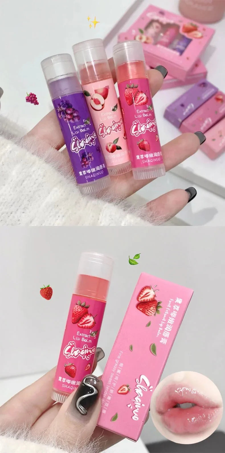 Jelly Fruit Lip Balm Plant Extract Moisturizing & Nourishing Lip Pomade Lasting Hydrating Lip Gloss Care Juicy Peach Lipsticks