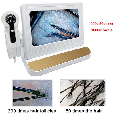NEW 10 Inch LCD Skin&Hair Scalp Analyzer Detector Digital Microscope Magnifier Skin Hair Blackhead Follicle Detection 50X-200X
