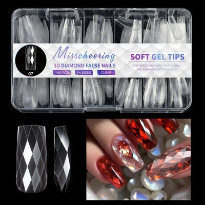 New 120/140pcs Square Almond Coffin Nail Extension Tips Natural Clear Full Cover Nails Dual Form Diamond Soft Gel Nail Tips
