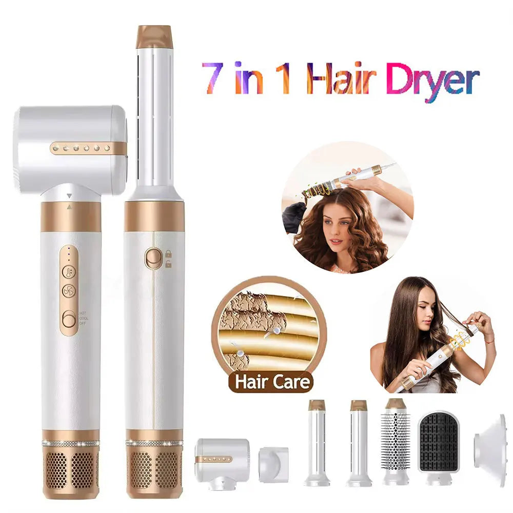 7 in 1 Hair Dryer Negative Ion Airwrap Styling Hair Curler Straightening Brush Brushless Motor Professional Hair Dryer Set