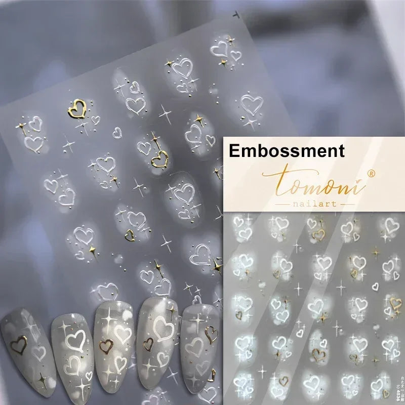 Cat's Eye 5D Gradient European Love Heart Gem Wing Crystal Geometric Colorful Self Adhesive Nail Art Stickers Manicure Decals