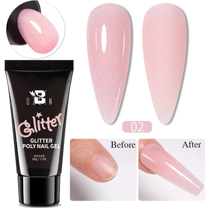 30g Dopamine Sequin Flexible 3D Gel Non Stick Hand Solid Extension Nail Gel Nude Pink White Extension Gel Rhinestone Glue Gel