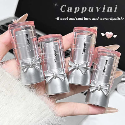 Cappuvini Sweet and Cool Bow Thermochromic Lipstick is a moisturizing and hydrating lip balm that reduces lip lines and changes
