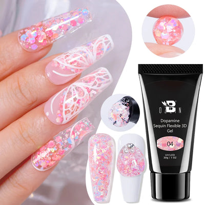 30g Dopamine Sequin Flexible 3D Gel Non Stick Hand Solid Extension Nail Gel Nude Pink White Extension Gel Rhinestone Glue Gel