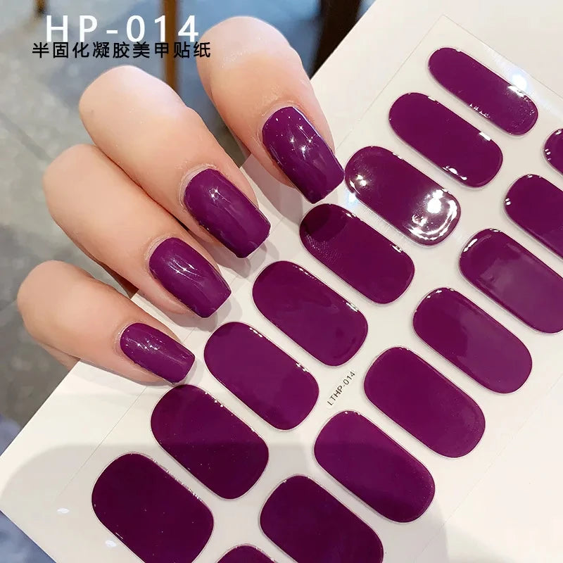 Semi-Cured Gel Nail Sticker 16Tips Glitter Pink UV Gel Nail Glitter Stickers Full Cover Long-Lasting UV Lamp Cured Manicure Tips