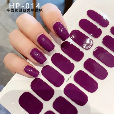 Semi-Cured Gel Nail Sticker 16Tips Glitter Pink UV Gel Nail Glitter Stickers Full Cover Long-Lasting UV Lamp Cured Manicure Tips