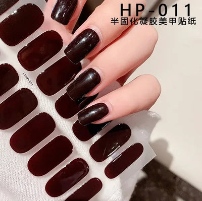 Semi-Cured Gel Nail Sticker 16Tips Glitter Pink UV Gel Nail Glitter Stickers Full Cover Long-Lasting UV Lamp Cured Manicure Tips