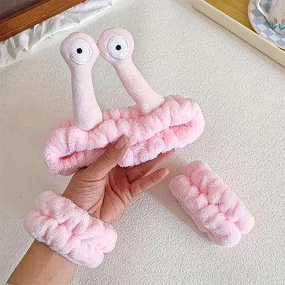 3-piece set Coral velvet snail decorative headband and, absorbent wrist towel suitable for bathing, with elastic anti slip