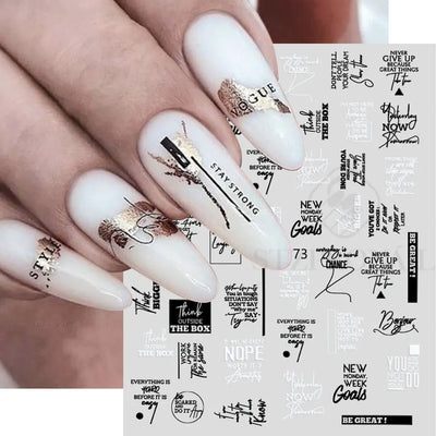 Black White Line Flower 3D Nail Sticker Nail Art Supplies Bronzing Geometric Pattern Sticker Nail Decals Nail Parts Manicure