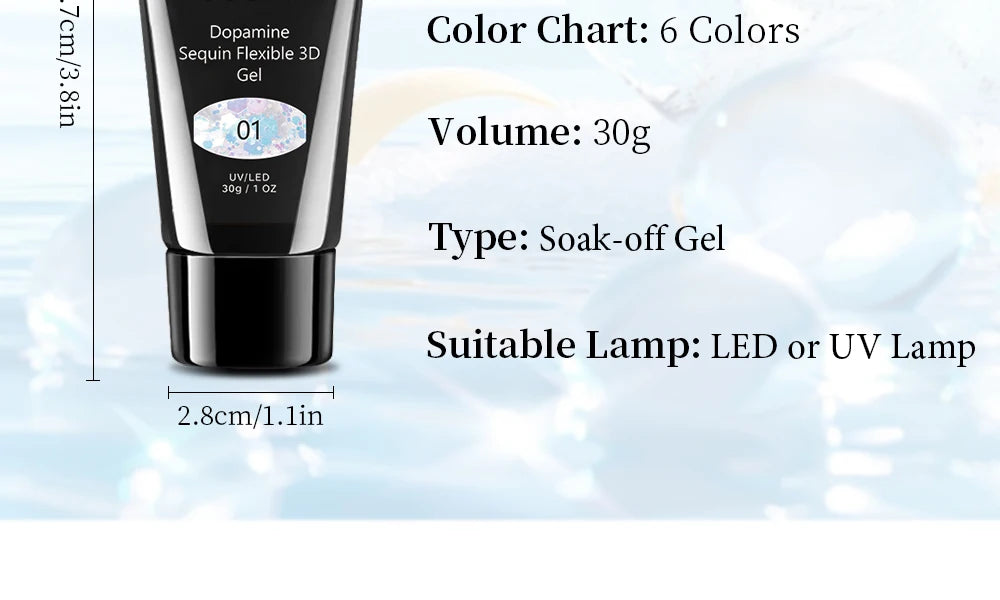 30g Dopamine Sequin Flexible 3D Gel Non Stick Hand Solid Extension Nail Gel Nude Pink White Extension Gel Rhinestone Glue Gel