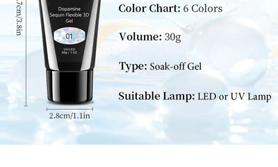 30g Dopamine Sequin Flexible 3D Gel Non Stick Hand Solid Extension Nail Gel Nude Pink White Extension Gel Rhinestone Glue Gel