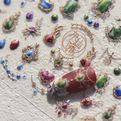 Cat's Eye 5D Gradient European Love Heart Gem Wing Crystal Geometric Colorful Self Adhesive Nail Art Stickers Manicure Decals