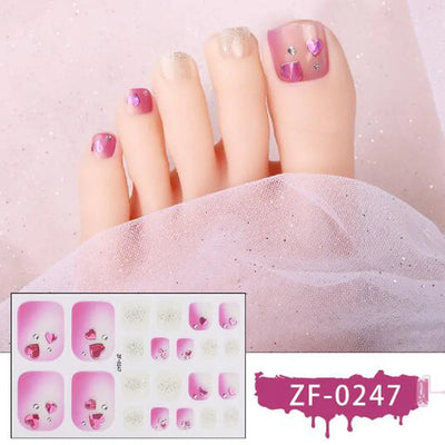 New Toe Nail Stickers Press On Full Cover Foot Nail Wraps Summer Holiday Butterfly Love Dimonds Finished Toenail Patch Tips Art