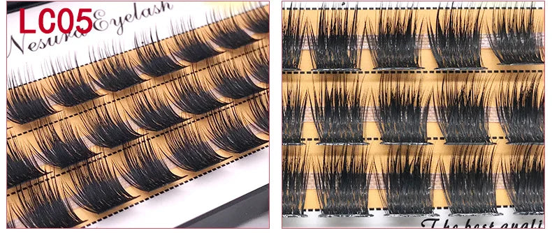 DIY Clusters Eyelash Extension, Dovetail, Segmented Lashes, 36 Volume, 3D Fluffy, Natural, Individual Bundles, LC02-7