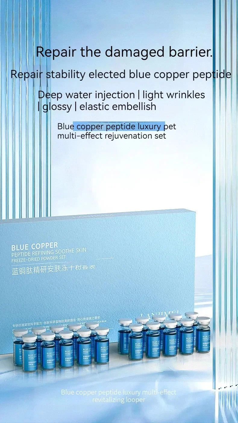 Blue Copper Peptide Freeze-Dried Powder Set Oligopeptide Anti Wrinkle Essence Shrink Pores Acne Treatment Skincare Serum 20pcs