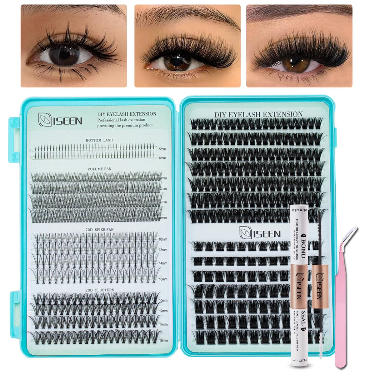 Eyelash Extension Kit DIY Eyelash Clusters Large Capacity Mix Styles Individual Lashes Kit with Lash Tweezers for Self Use