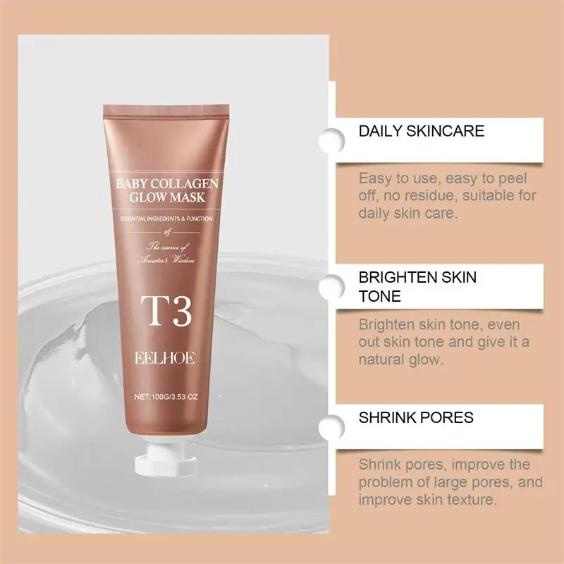 T3 Collagen Mask Peel Off Glowing Mask Lifting Firming Fade Fine Line Increase Elasticity Anti-Wrinkle Brighten Korean Skin Care
