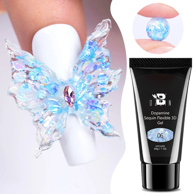 30g Dopamine Sequin Flexible 3D Gel Non Stick Hand Solid Extension Nail Gel Nude Pink White Extension Gel Rhinestone Glue Gel