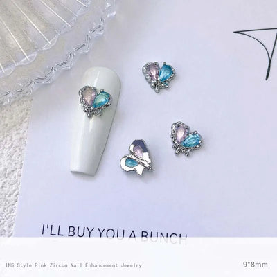 5pcs Pink Zircon Alloy Love Nail Art Charm 3D Bow Heart Moon Butterfly Planet Nail Decoration DIY Simple Design Nail Accessories