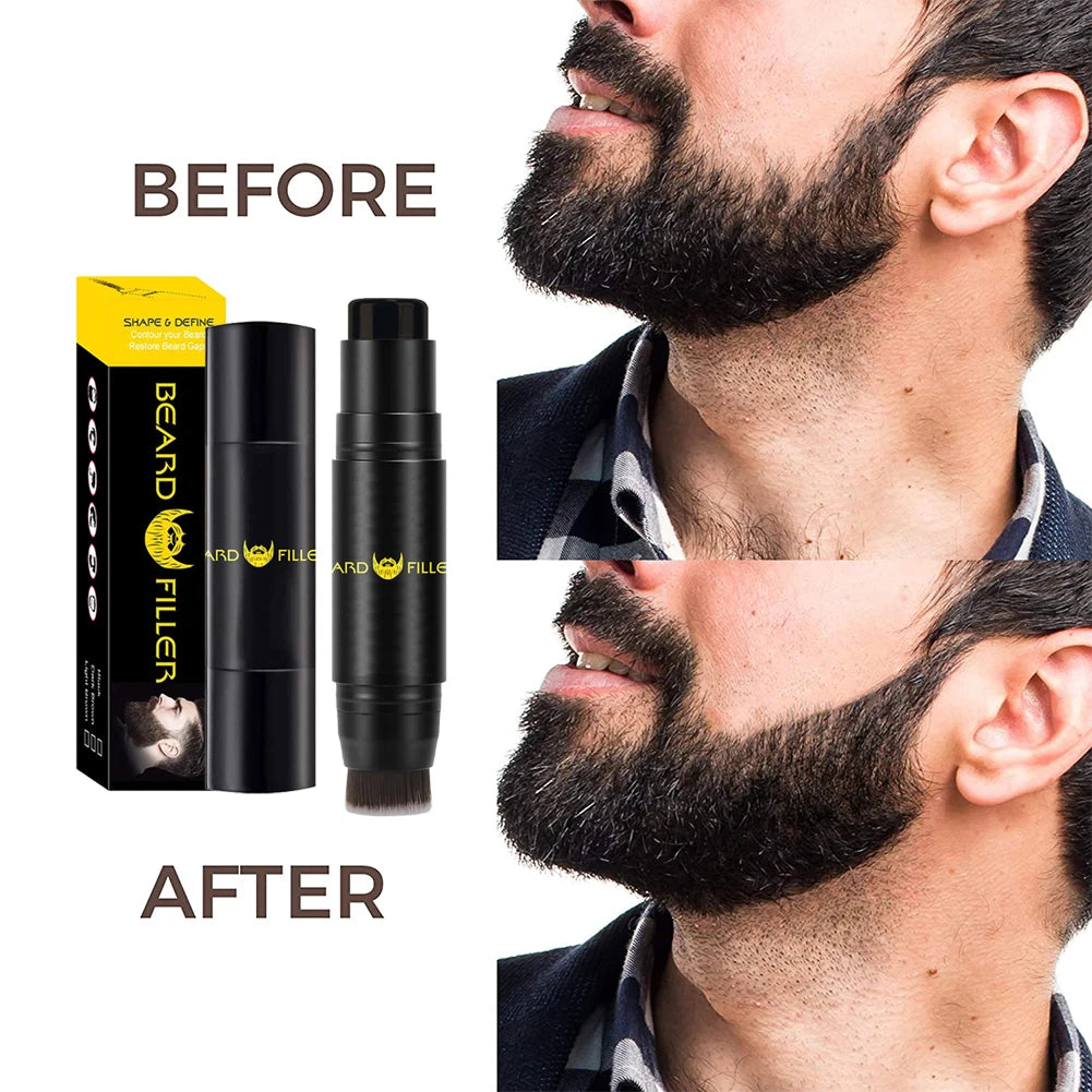 Men Beard Filling Stamp Beard Pencil Filler Waterproof Moustache Pen Beard Brush Enhancer Moustache Coloring Shaping Sweatproof