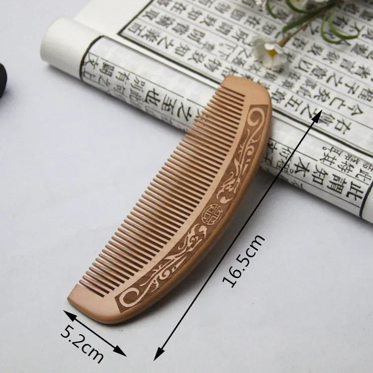 1Pcs Peach Wood Comb Flower Painted Anti-Static Natural Head Massage Comb Handmade Wooden Hair Comb Hair Styling Tools For Gift