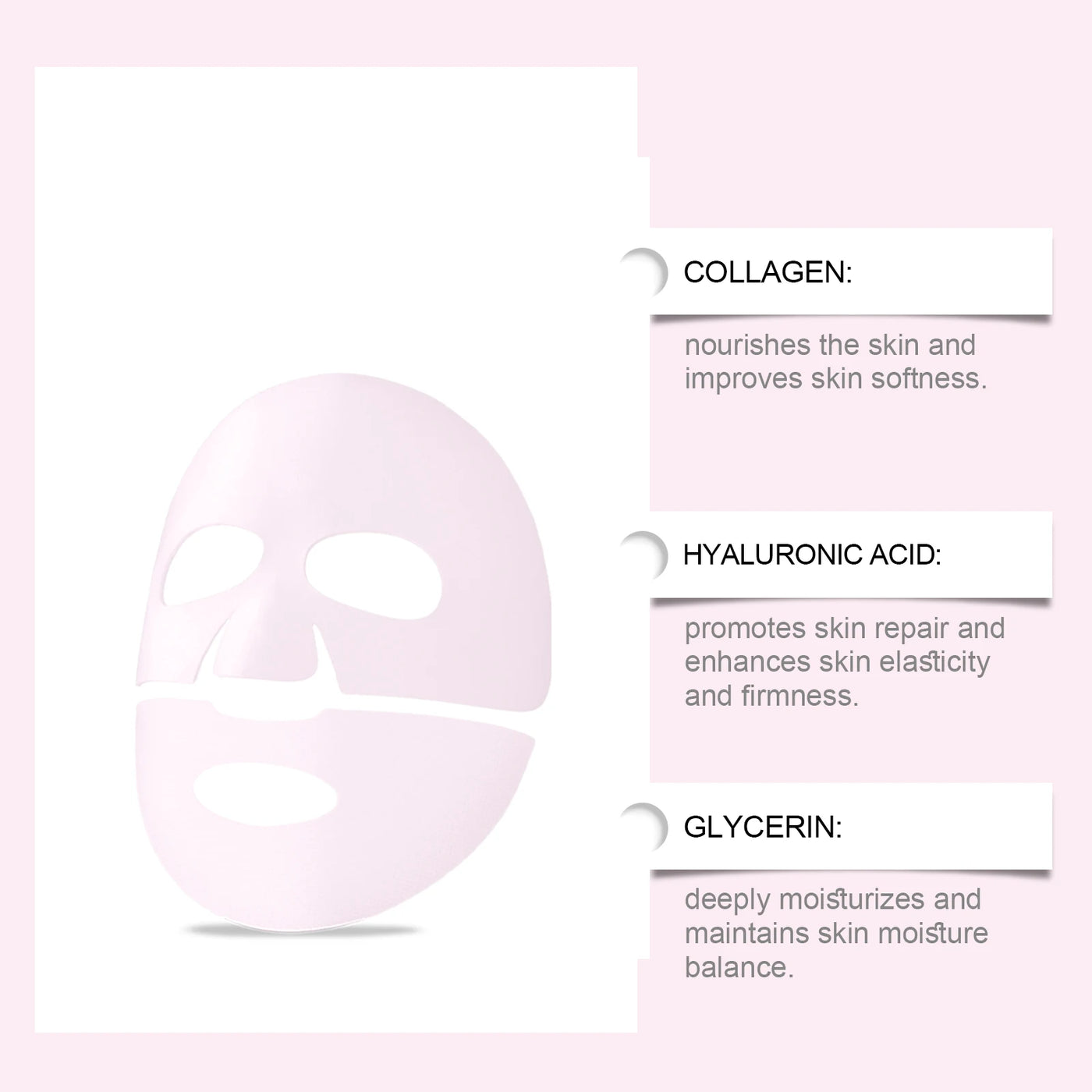 Collagen Hydrating Face Mask Pore Minimizing Anti Wrinkle Lift Firm Elasticity Enhancing Brightening Hyaluronic Acid Sheet Masks