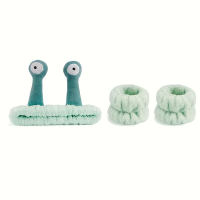 3-piece set Coral velvet snail decorative headband and, absorbent wrist towel suitable for bathing, with elastic anti slip