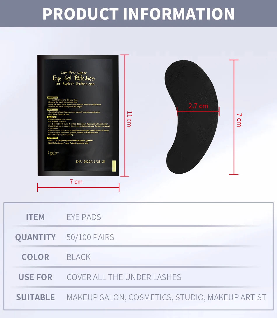 50pairs Padding UV Black Patches Eyelash Extension Eye Gel Patches Hydrogel Patch Eyelashes Makeup Stickers