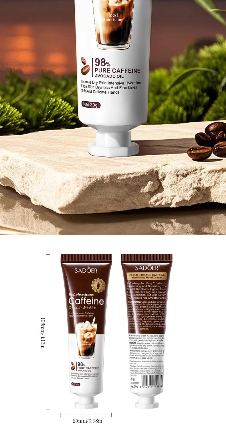 SADOER Caffeine Hand Cream Moisturizing Anti Wrinkles Nourishing Whitening Hydrating Hands Creams Skin Care Products
