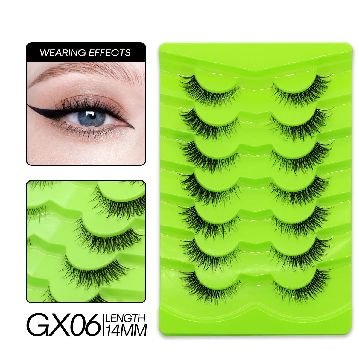 GROINNEYA Cat Eye Lashes Natural long Manga Lashes Faux Mink Eyelashes Winged End Eye Elongated Eyelashes Fake Lashes Soft
