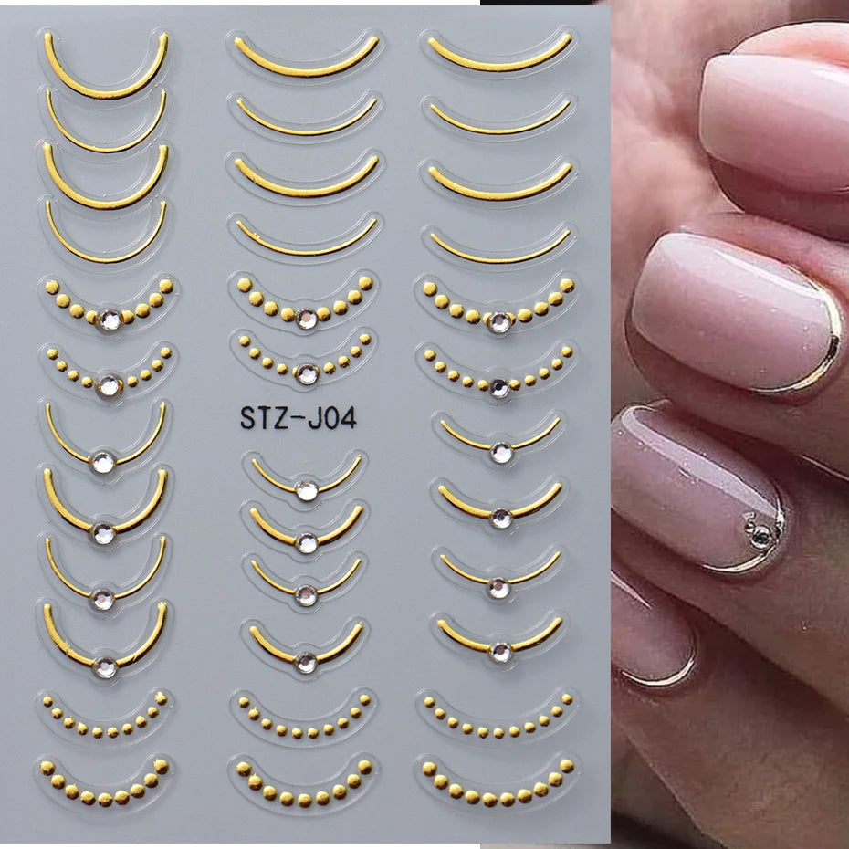 White 5D Pearl Lace Wave Lines Nail Art Stickers Elegant Exquisite Nail Decoration Decals Self Adhesive Transfer Slider Manicure