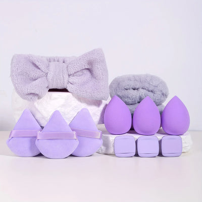 12pcs Multi-colored Fluffy Headband and Makeup Sponge Set-Sweet Style, Perfect Beauty Assistant