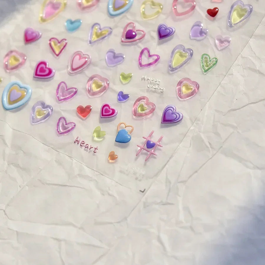 Cat's Eye 5D Gradient European Love Heart Gem Wing Crystal Geometric Colorful Self Adhesive Nail Art Stickers Manicure Decals