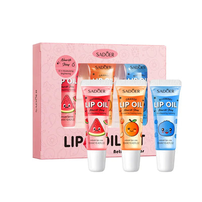 3pcs/set SADOER Crystal Jelly Lip Oil Hydrating Plumps Lip Gloss Cute Makeup Lipsticks Clear Serum Fruit Lip Balm Cosmetics Sets