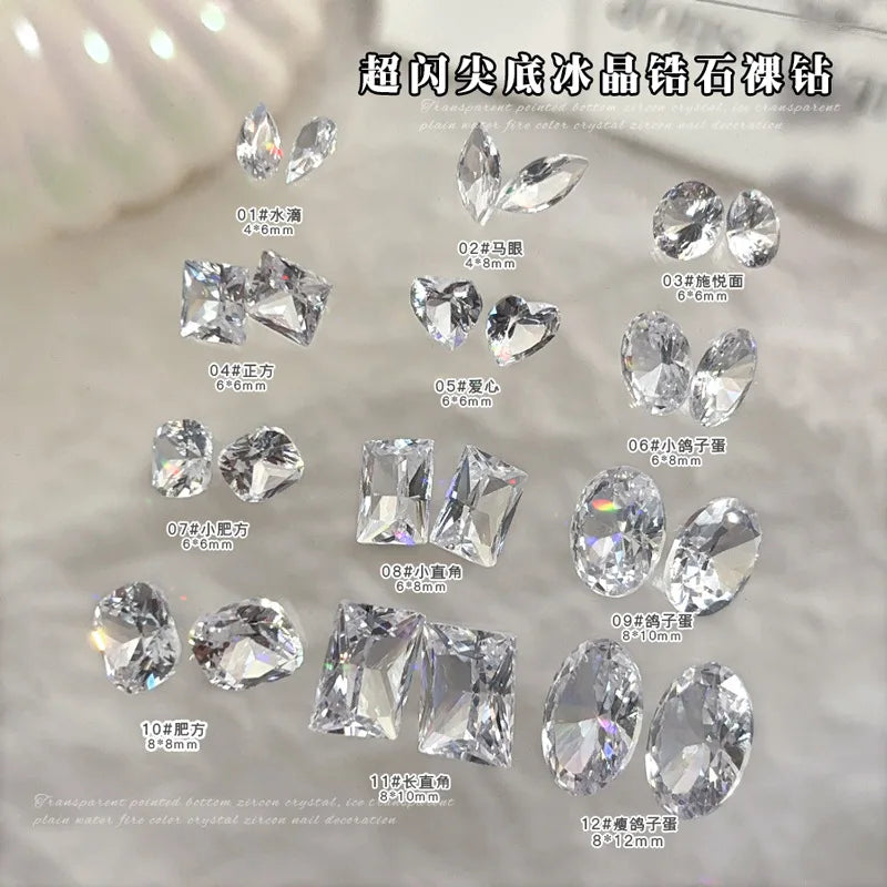 10-20PCS Super Sparkle Clear Translucent Zircon Nake Pointed Diamonds Nail Art Rhinestones Decorations Manicure Ornaments