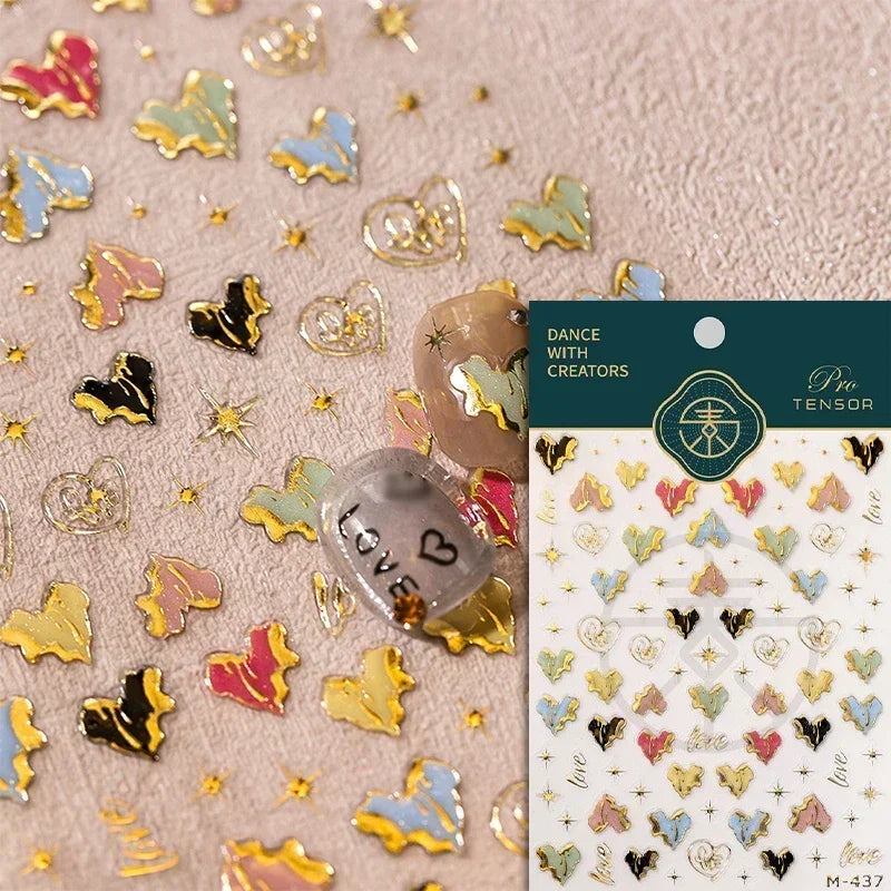 Cat's Eye 5D Gradient European Love Heart Gem Wing Crystal Geometric Colorful Self Adhesive Nail Art Stickers Manicure Decals