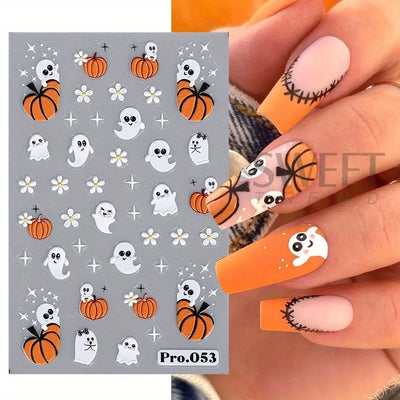 Cartoon Ghost Pumpkin Nail Art Stickers Cute Halloween Spooky Glamour Spider Web Skull Design Magic Festive Decor Manicure Foils