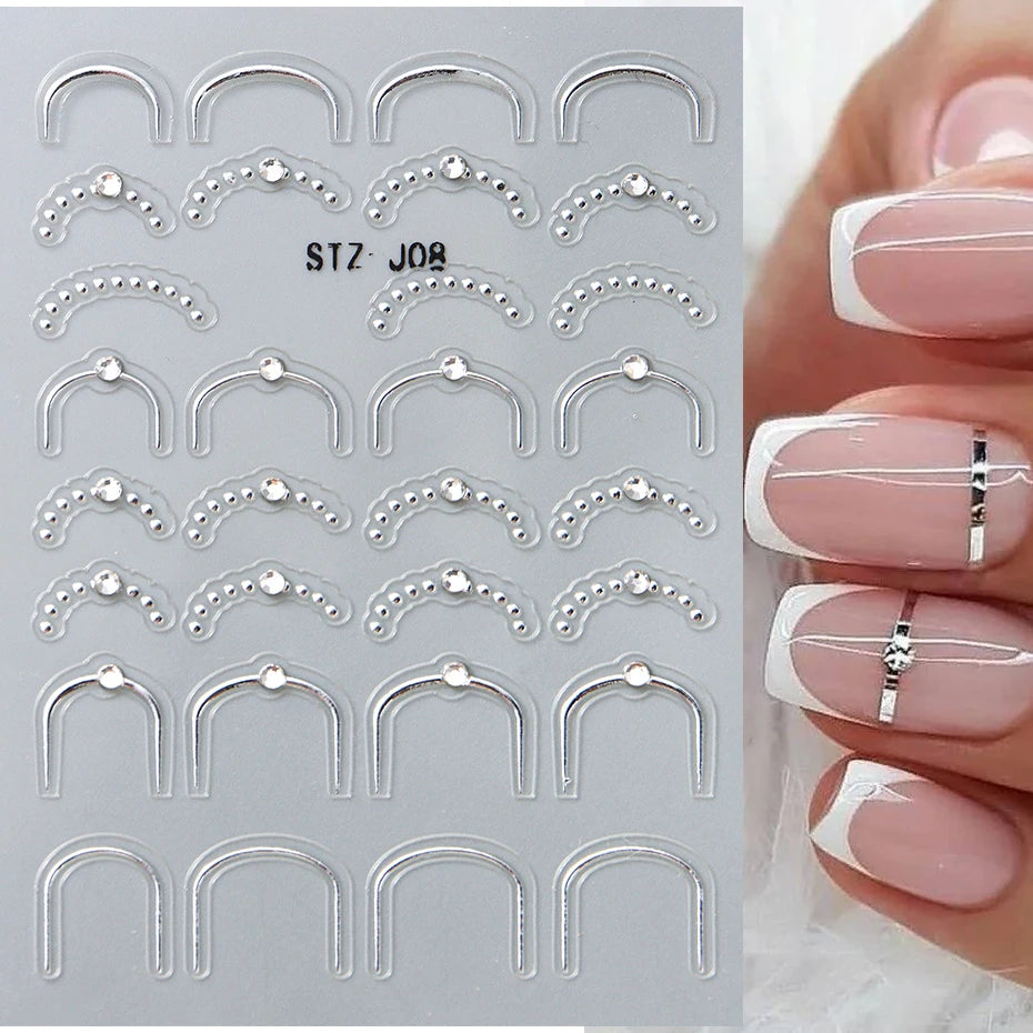 White 5D Pearl Lace Wave Lines Nail Art Stickers Elegant Exquisite Nail Decoration Decals Self Adhesive Transfer Slider Manicure