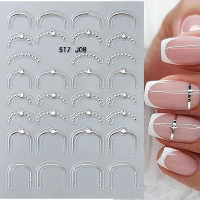 White 5D Pearl Lace Wave Lines Nail Art Stickers Elegant Exquisite Nail Decoration Decals Self Adhesive Transfer Slider Manicure