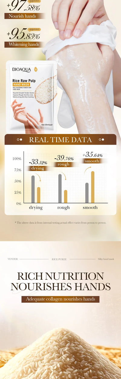 BIOAQUA Whte Rice Hand Mask Moisturizing Whitening Nourishing Anti-aging Hydrating Hand Gloves for Hands Skin Care Products