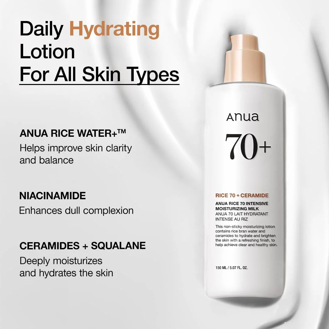 Anua Rice Hydrating Whitening Set Rice 70 Glow Milky Toner Face Acne Moisturizing Milk Lotion 7 Hydration Serum Daily Skin Care