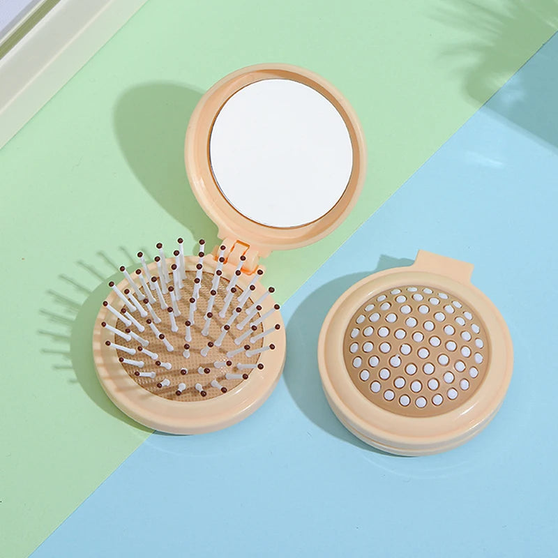 Traveling Small Size Hair Comb With Folding Mirror Portable Massage Folding Comb Women Girl Hair Brush With Mirror Styling Tools