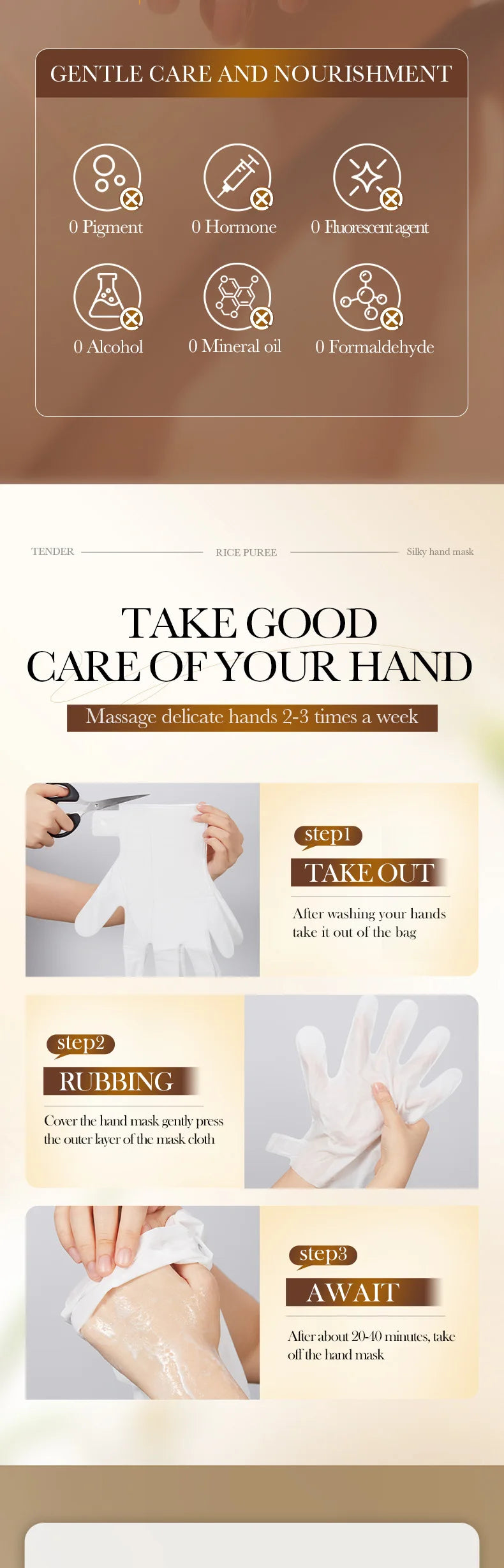 BIOAQUA Whte Rice Hand Mask Moisturizing Whitening Nourishing Anti-aging Hydrating Hand Gloves for Hands Skin Care Products