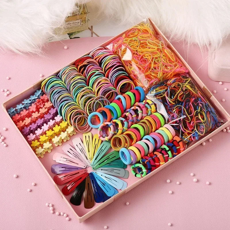 Girls Colorful Hair Bands Set Nylon Elastic Rubber Band Satin Scrunchies Children Ponytail Holder Kids Hair Accessories